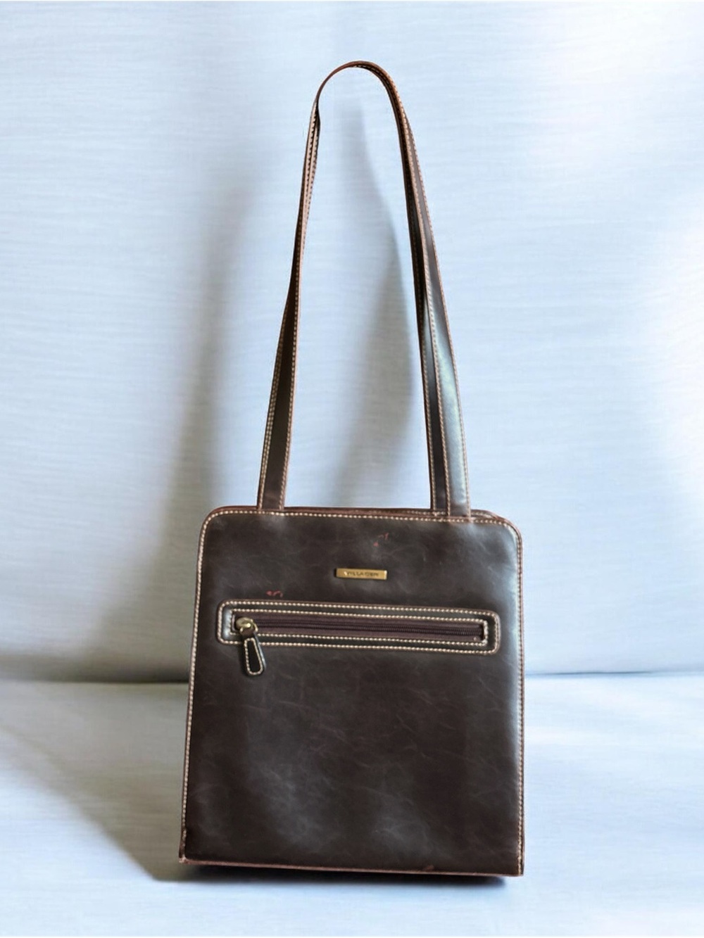 VINTAGE Villager Classic Dark Brown Shoulder Bag with Front Zip Pocket